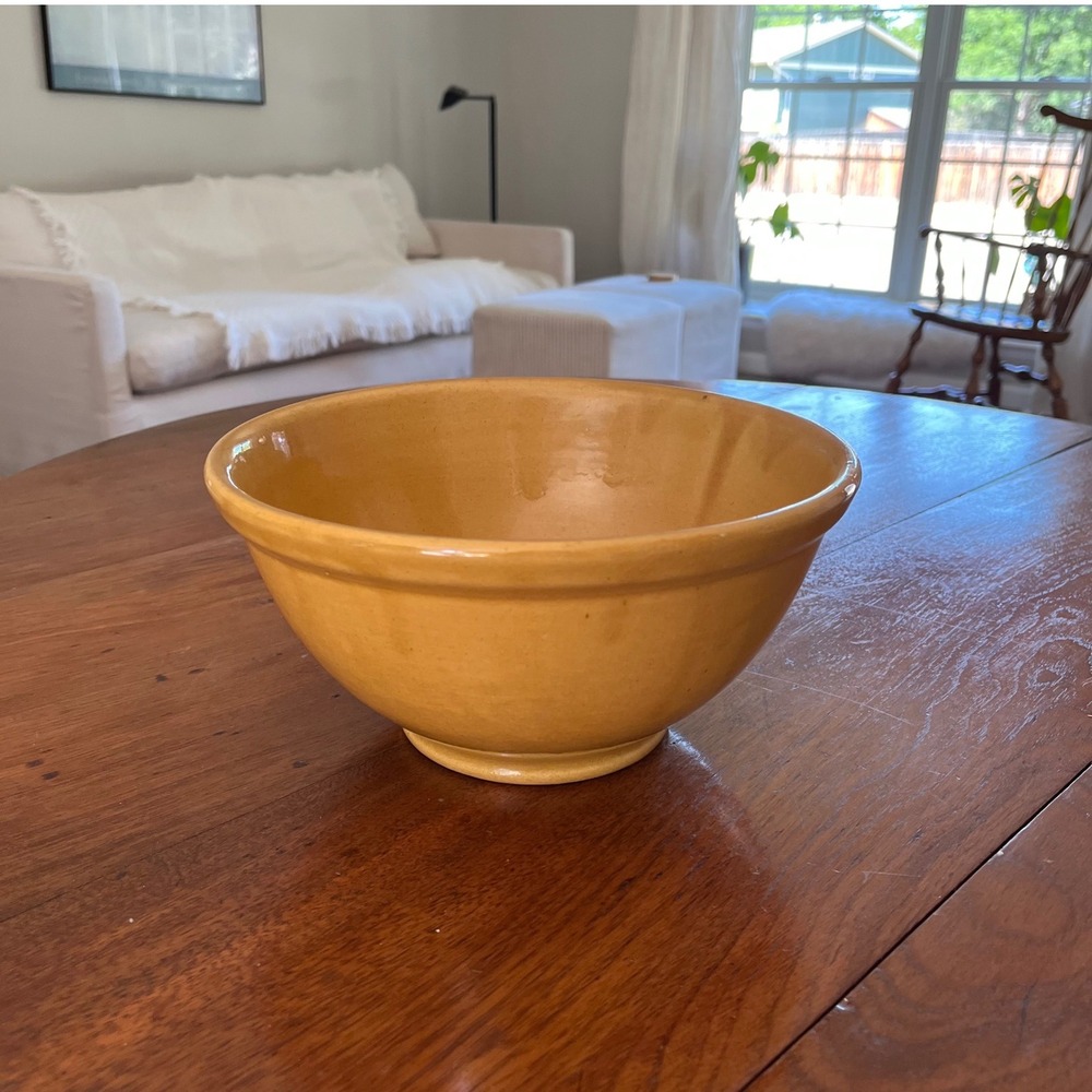 Vintage Yellow Ware Stoneware Pottery Mixing Bowl